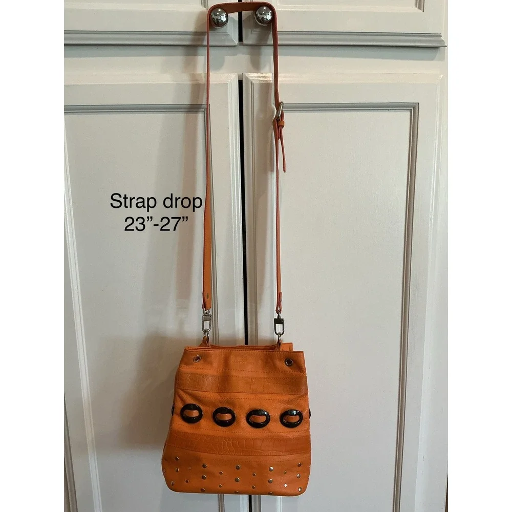 Puntotres Barcelona VINTAGE Orange Leather Satchel Crossbody Bucket Bag‎